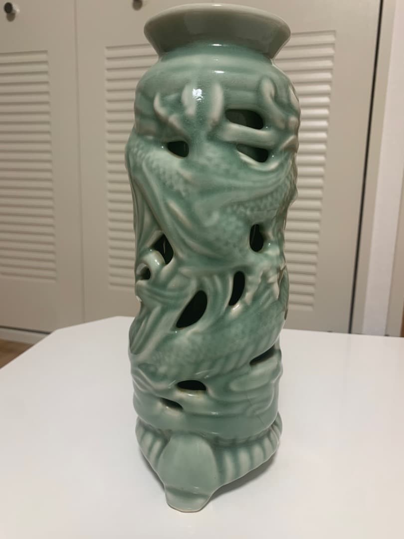 中国美術◆龍泉窯 青磁 二重焼 青磁釉 青ひび焼 透彫 希少 賞物 唐物 骨董