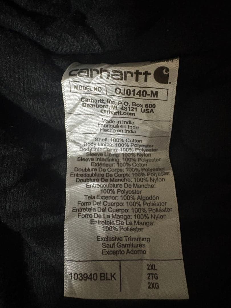 美品 Carhartt アクティブジャケット 黒 2XL 企業ロゴ