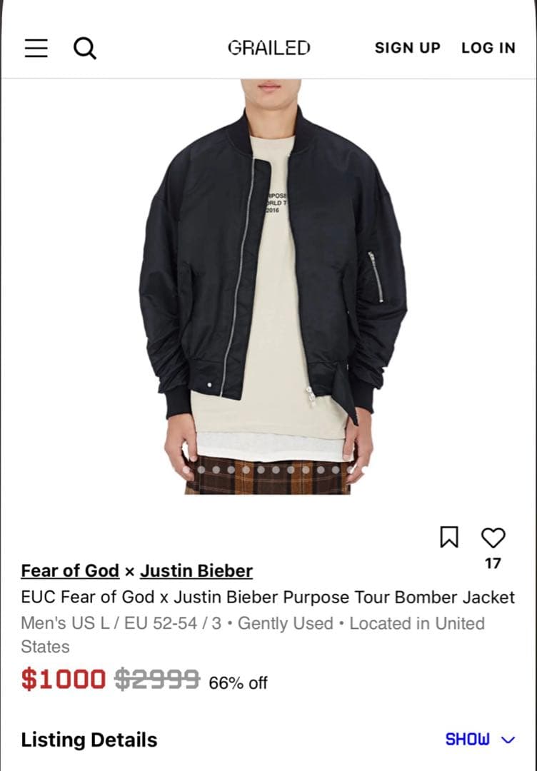 FEAR OF GOD PURPOSE TOUR MA-1ジャケット M