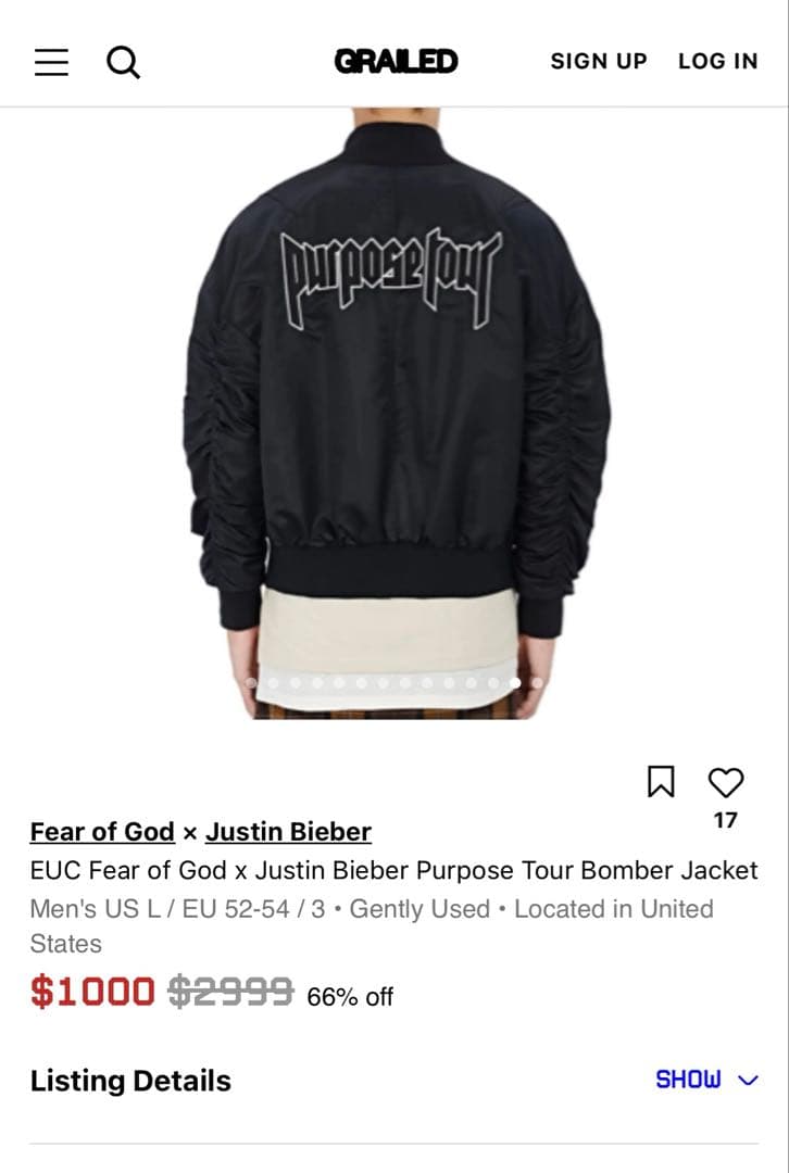 FEAR OF GOD PURPOSE TOUR MA-1ジャケット M
