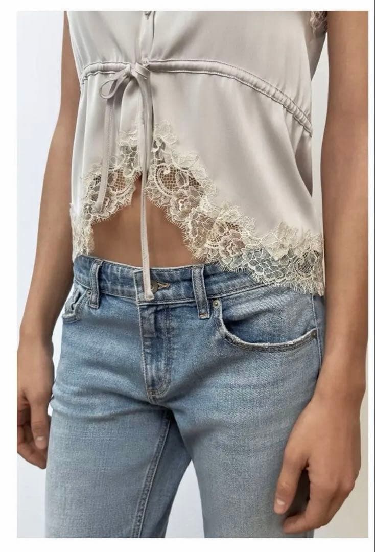ZARA サテンレースキャミソール　M