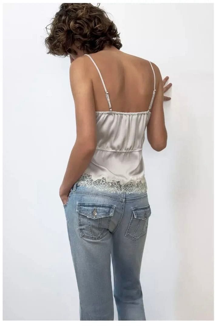 ZARA サテンレースキャミソール　M