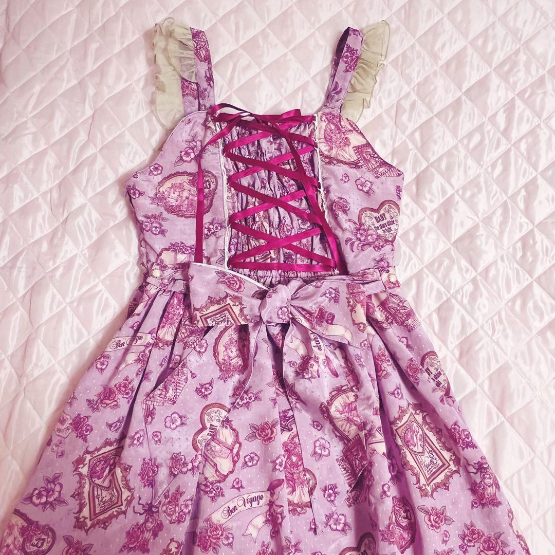 【美品】BABY, ジャンパースカート＆リボンバレッタ ラベンダー　JSK