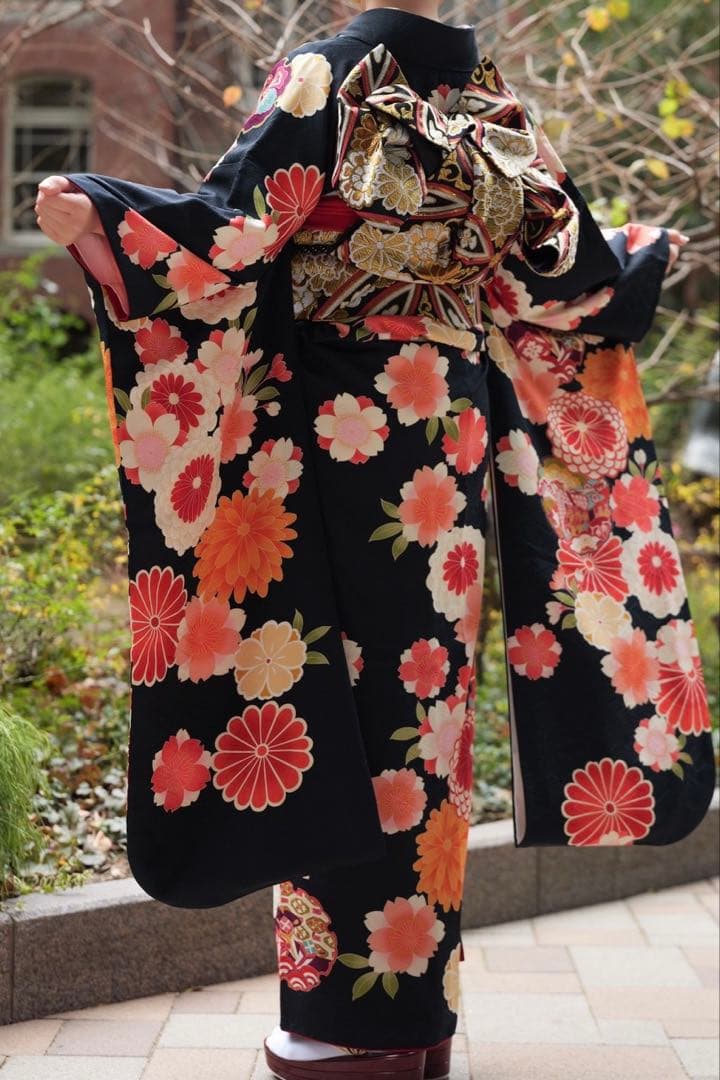 振袖 黒地 1度短時間 フルセット