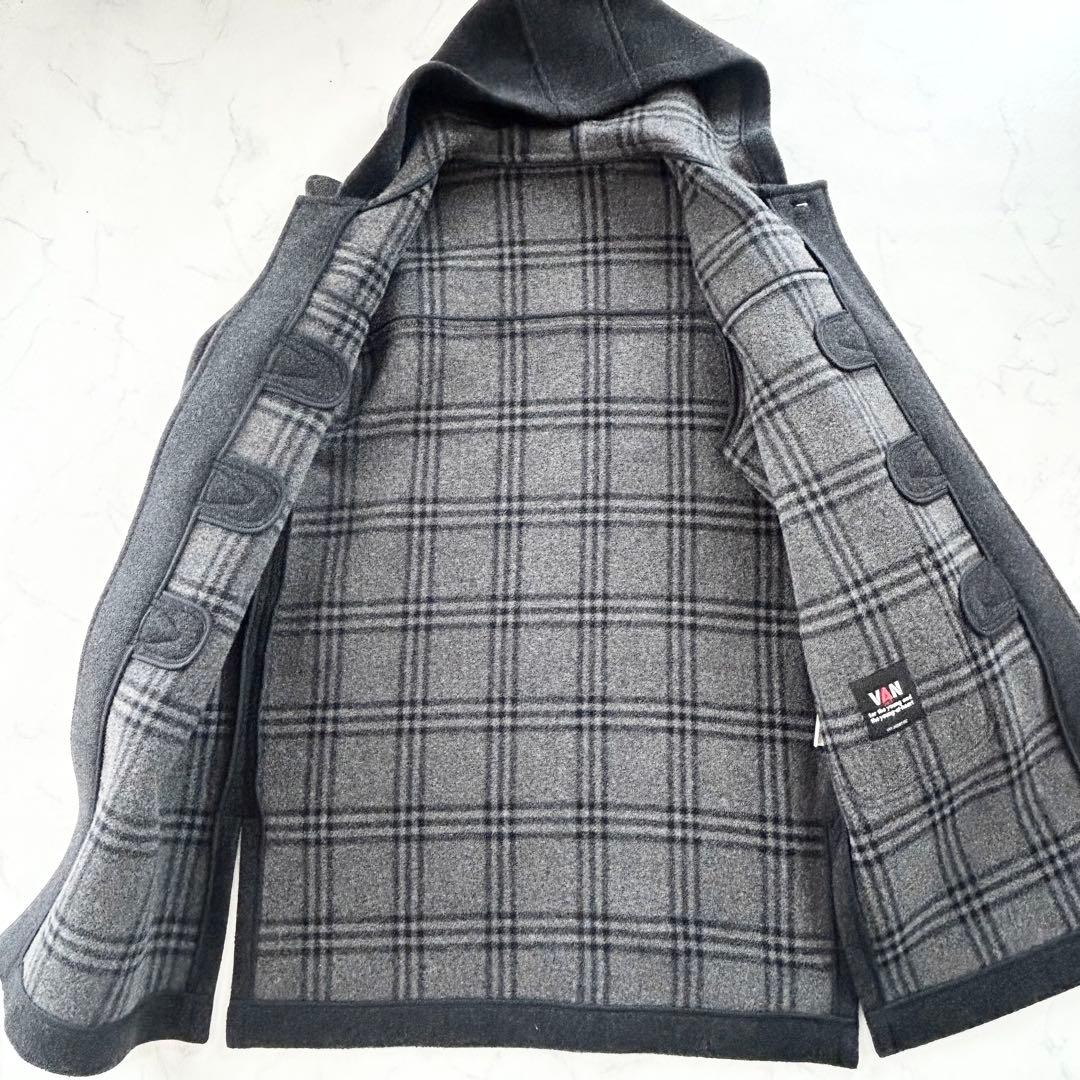 美品 ヴァンヂャケット ダッフルコート L グレー 裏地チェック トグル メンズ