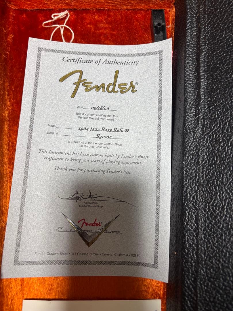 ベース Fender Custom Shop 1964 Jazz Bass Relic