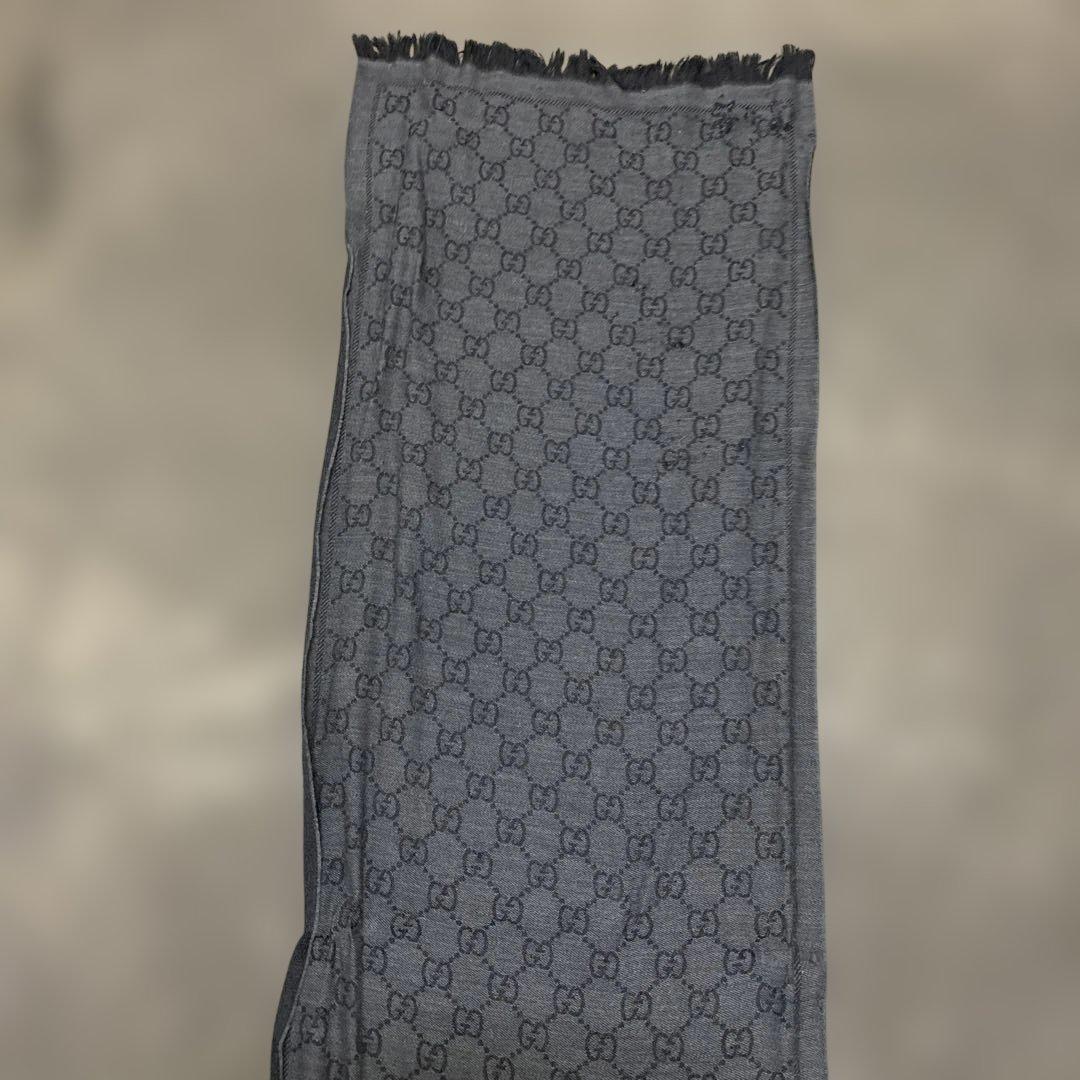 GUCCI グッチ　大判グレー GGパターン ウール混紡マフラー