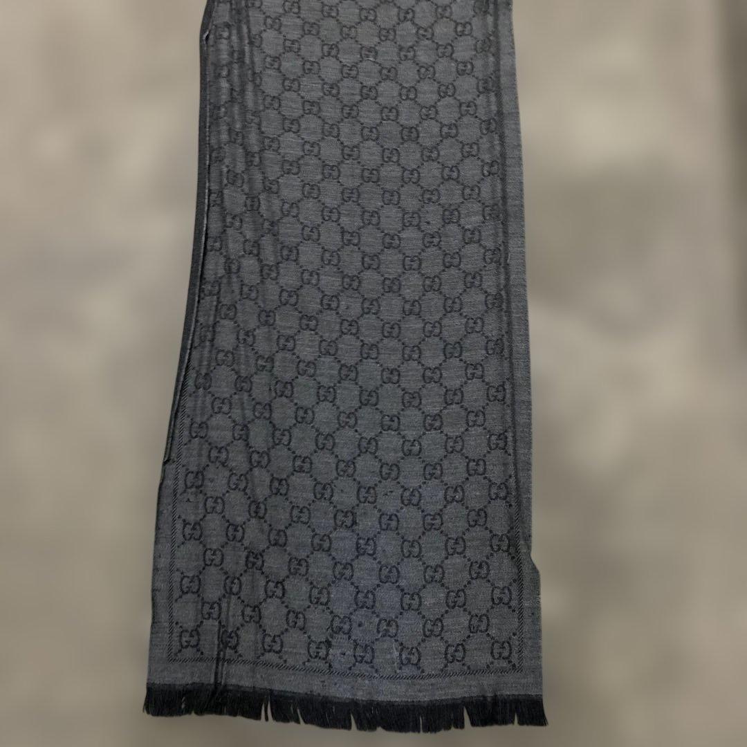 GUCCI グッチ　大判グレー GGパターン ウール混紡マフラー