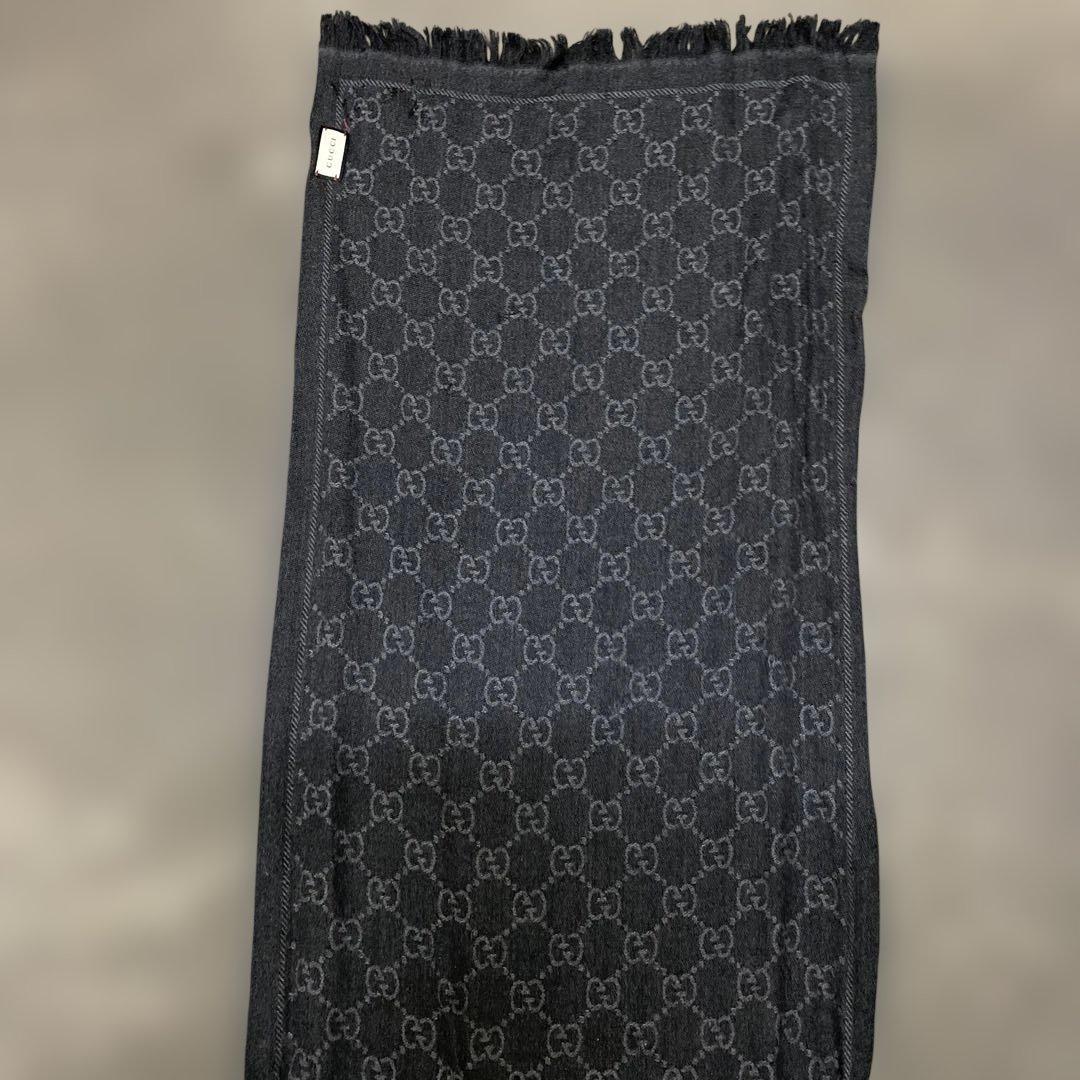 GUCCI グッチ　大判グレー GGパターン ウール混紡マフラー