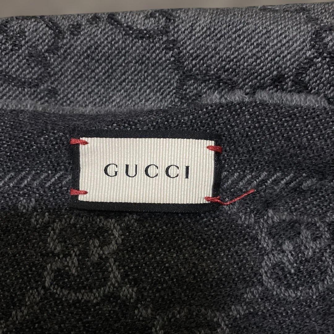 GUCCI グッチ　大判グレー GGパターン ウール混紡マフラー