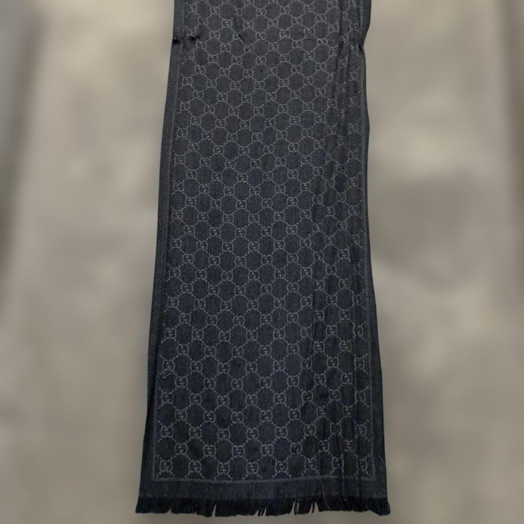 GUCCI グッチ　大判グレー GGパターン ウール混紡マフラー