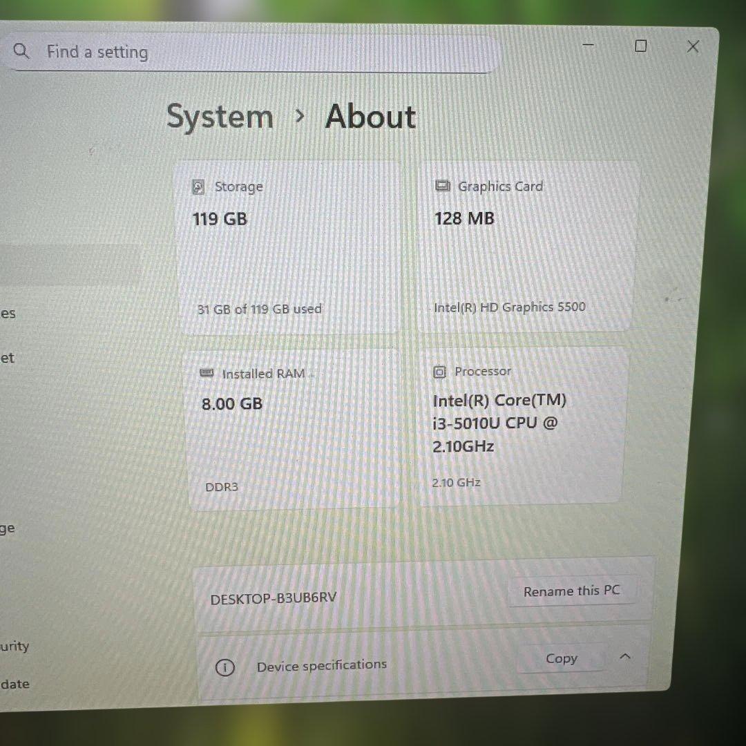 Windowsデスクトップ INTEL NUC5i3RYH core i3-5010U cpu2.10GHz