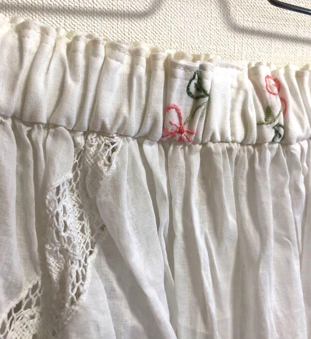 リメイク　テーブルクロススカート　ロングレーススカート　ベアトップワンピース