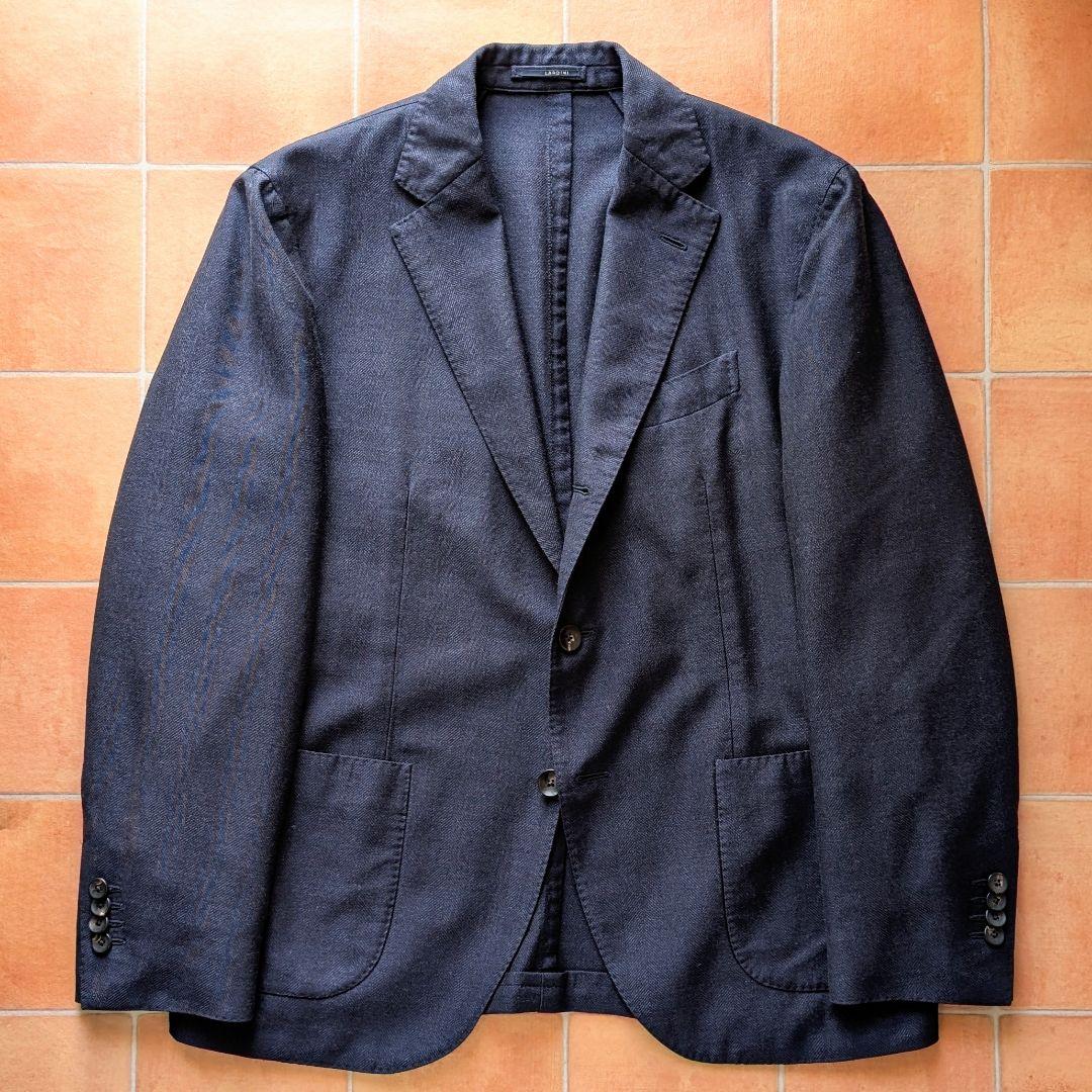 【近年モデル】LARDINI ネイビージャケット シルク混 ヘリンボーン 50