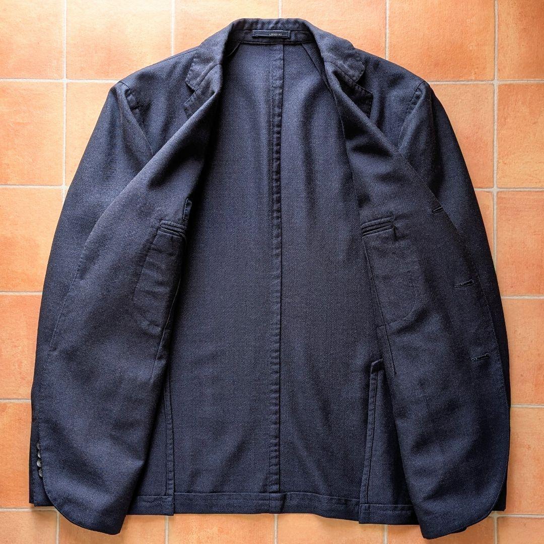 【近年モデル】LARDINI ネイビージャケット シルク混 ヘリンボーン 50