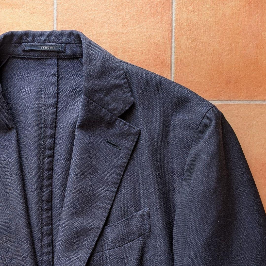 【近年モデル】LARDINI ネイビージャケット シルク混 ヘリンボーン 50