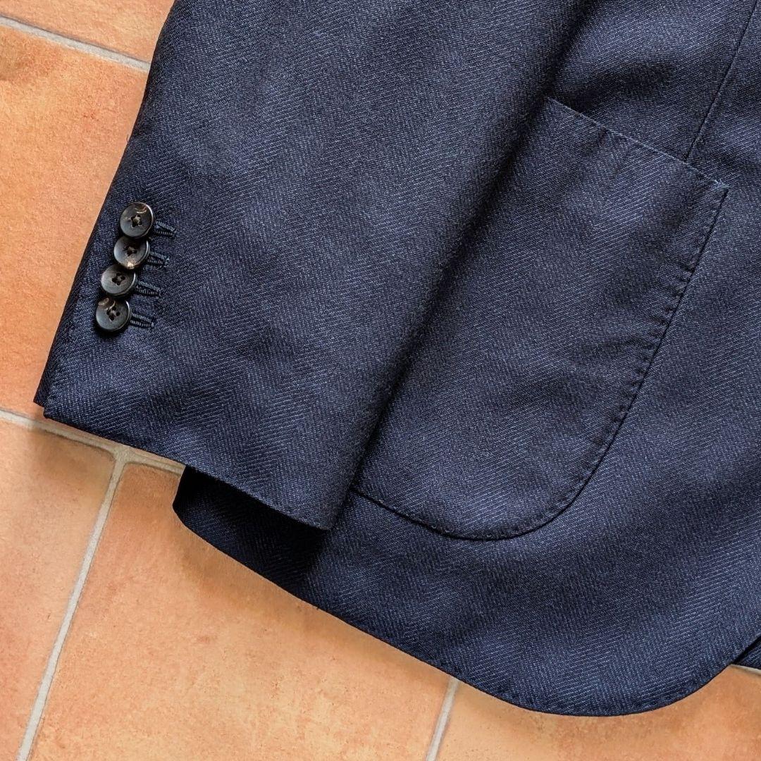 【近年モデル】LARDINI ネイビージャケット シルク混 ヘリンボーン 50