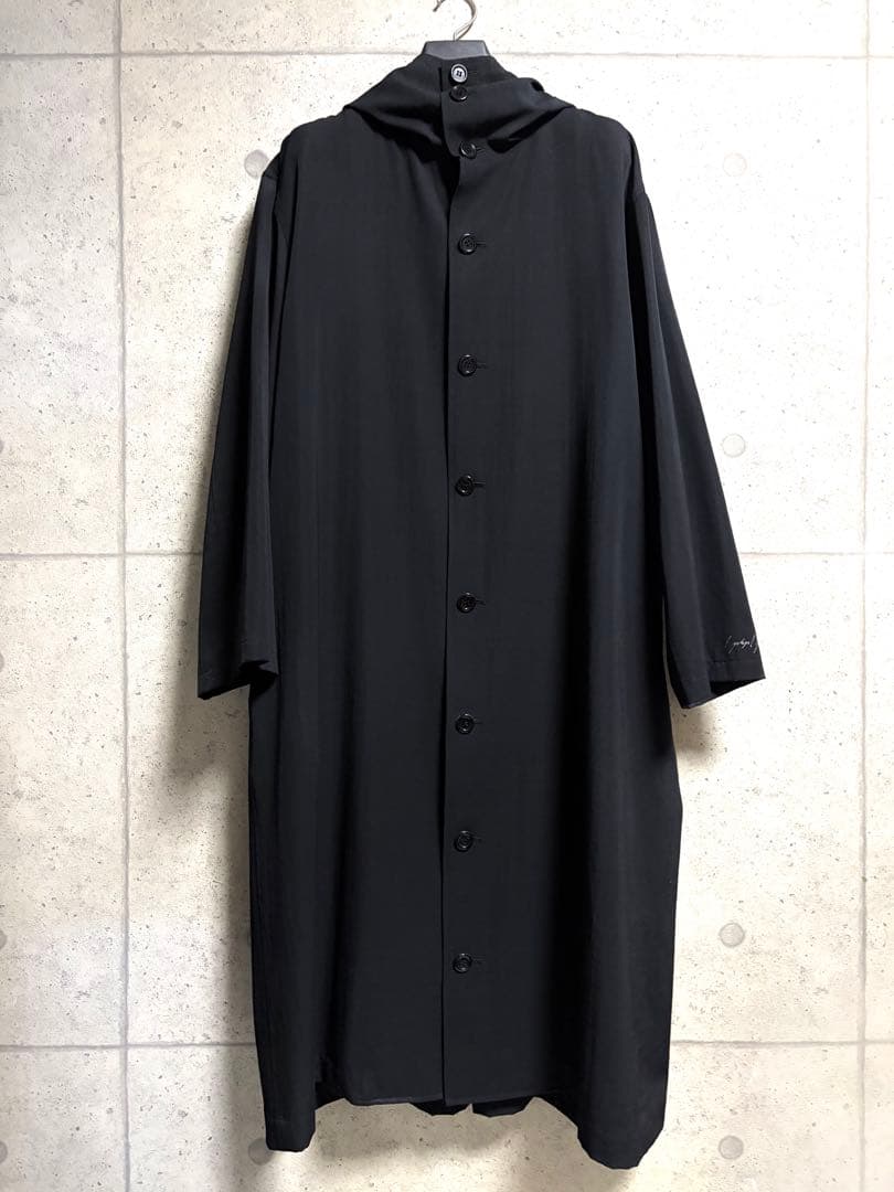Yohji Yamamoto フーデッドロングコート 丸ロゴ