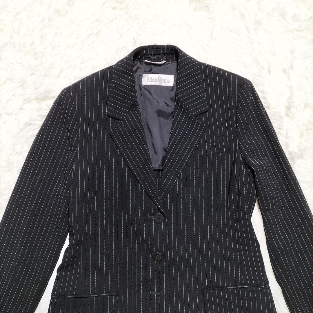 MaxMara　テーラードジャケット　ロング丈　白タグ　ストライプ　イタリア製