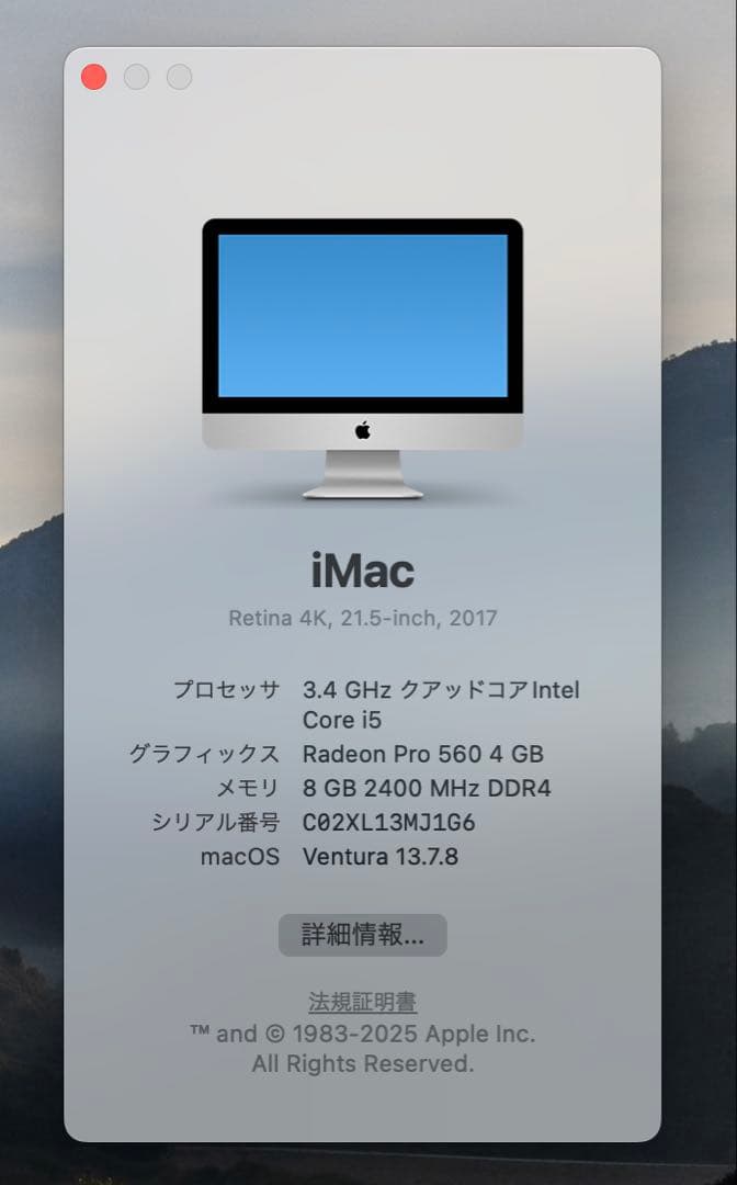 【4K】iMac 21.5インチ 2017 ※マウス・キーボードなし