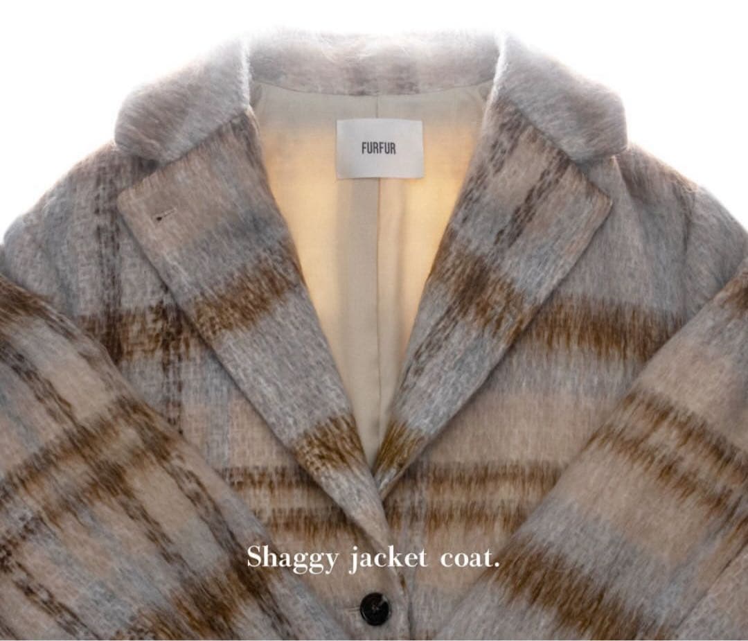 furfur シャギー ジャケット コート チェック　テーラード かわいい