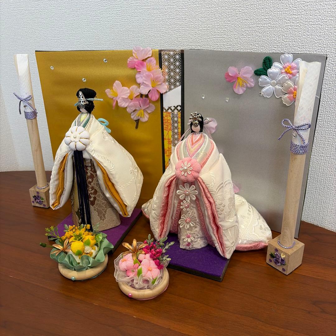 おばぁの手作りおひなさま　立ち雛袖白1