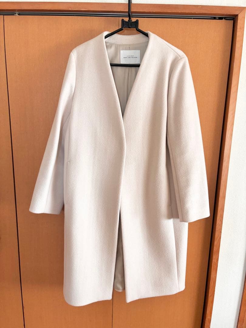 GREEN LABEL RELAXING オフホワイトノーカラーコート 40