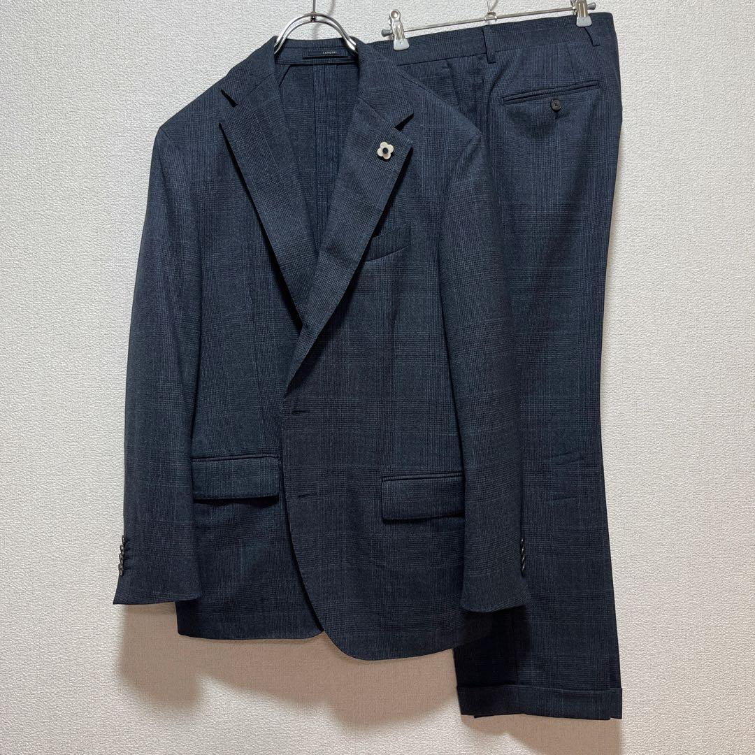 【未使用級】LARDINI グレンチェック セットアップスーツ ネイビー 50
