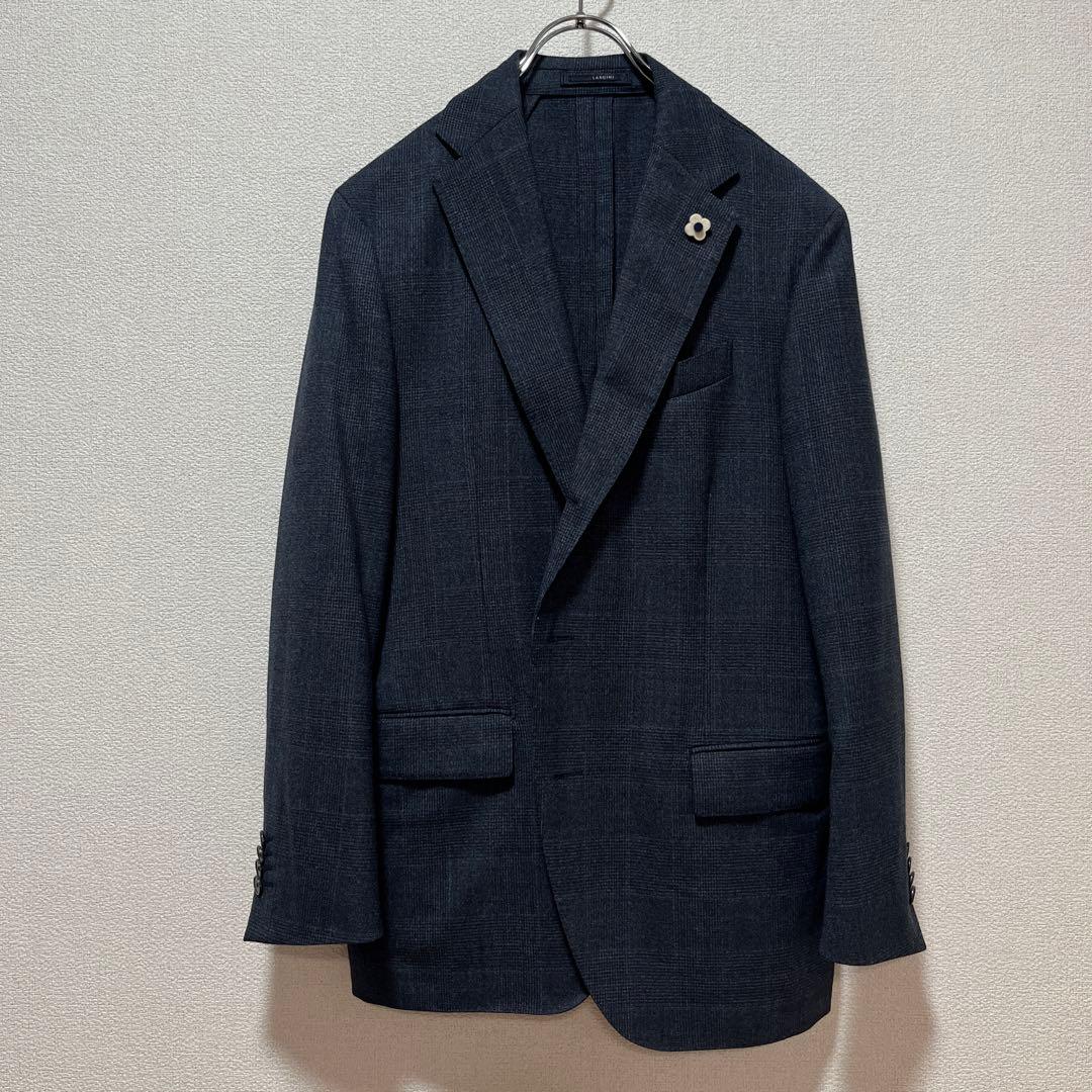 【未使用級】LARDINI グレンチェック セットアップスーツ ネイビー 50