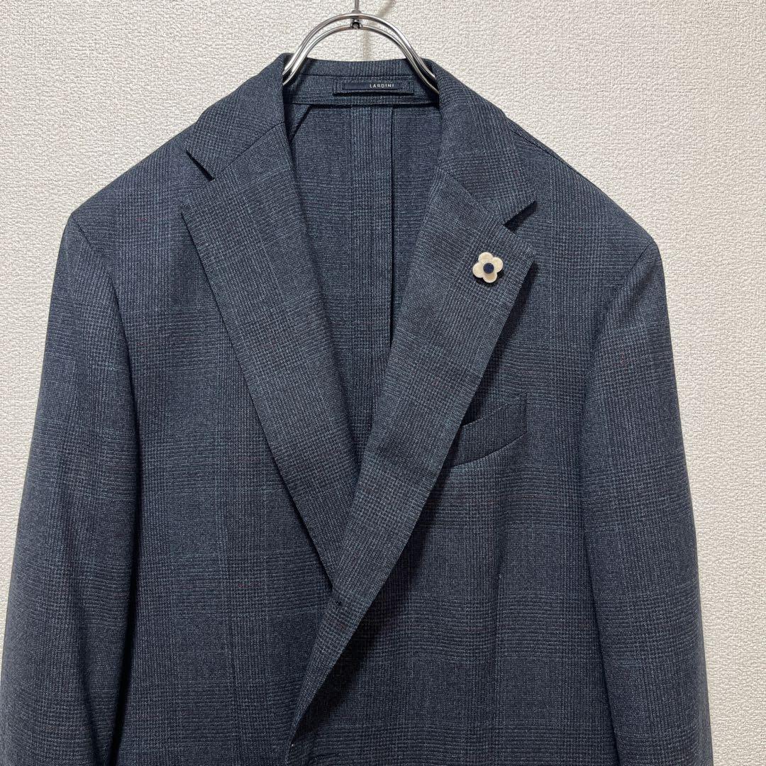 【未使用級】LARDINI グレンチェック セットアップスーツ ネイビー 50
