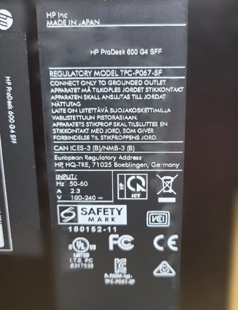 Windowsデスクトップ HP ProDesk 600 G4SFF Core i5-8500 3.0GHz