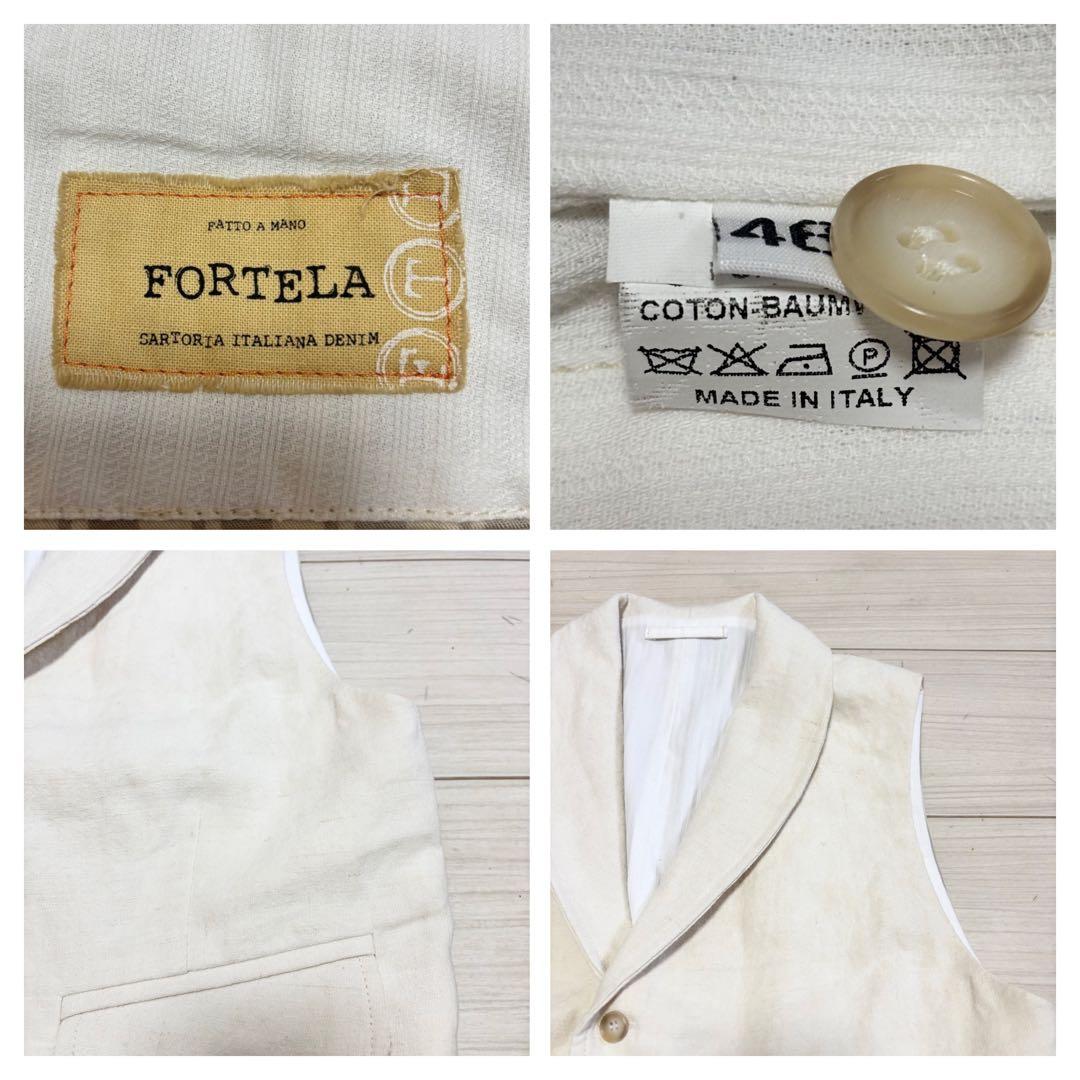 美品 FORTELA フォルテラ リネン 麻 ショールカラー ベスト ジレ 46