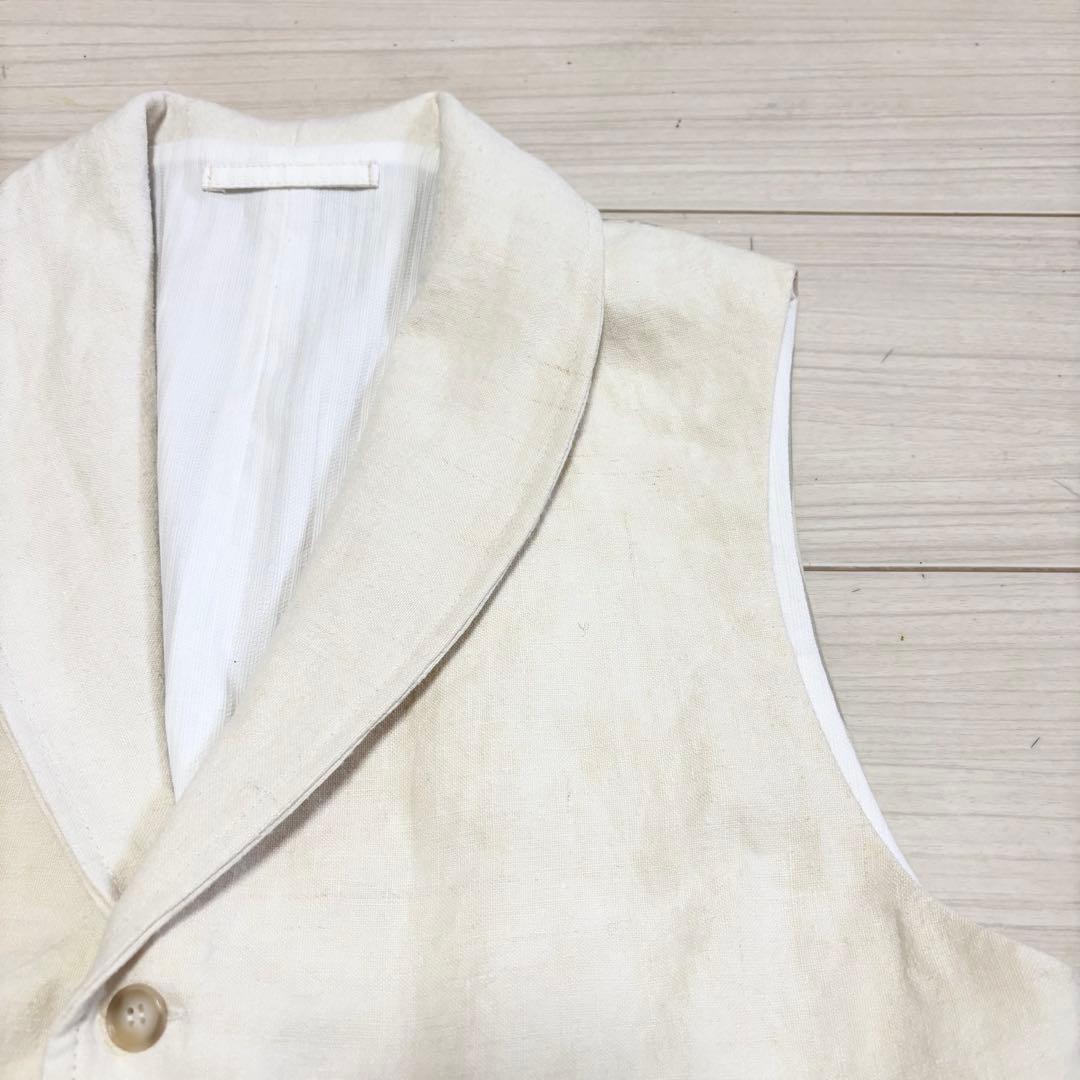 美品 FORTELA フォルテラ リネン 麻 ショールカラー ベスト ジレ 46