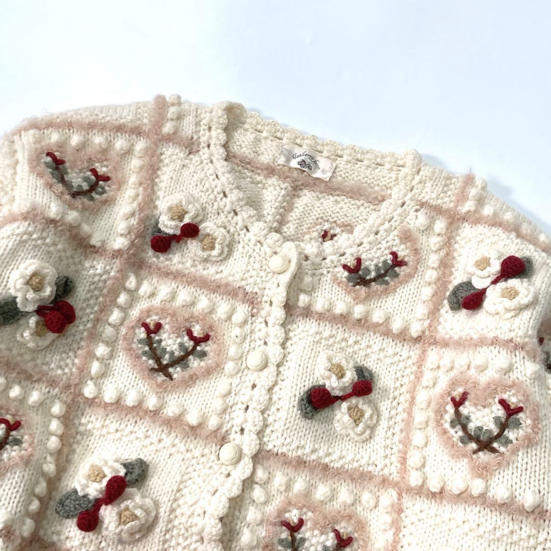 BlueberryFarm ニットカーディガン 立体 花モチーフ 古着