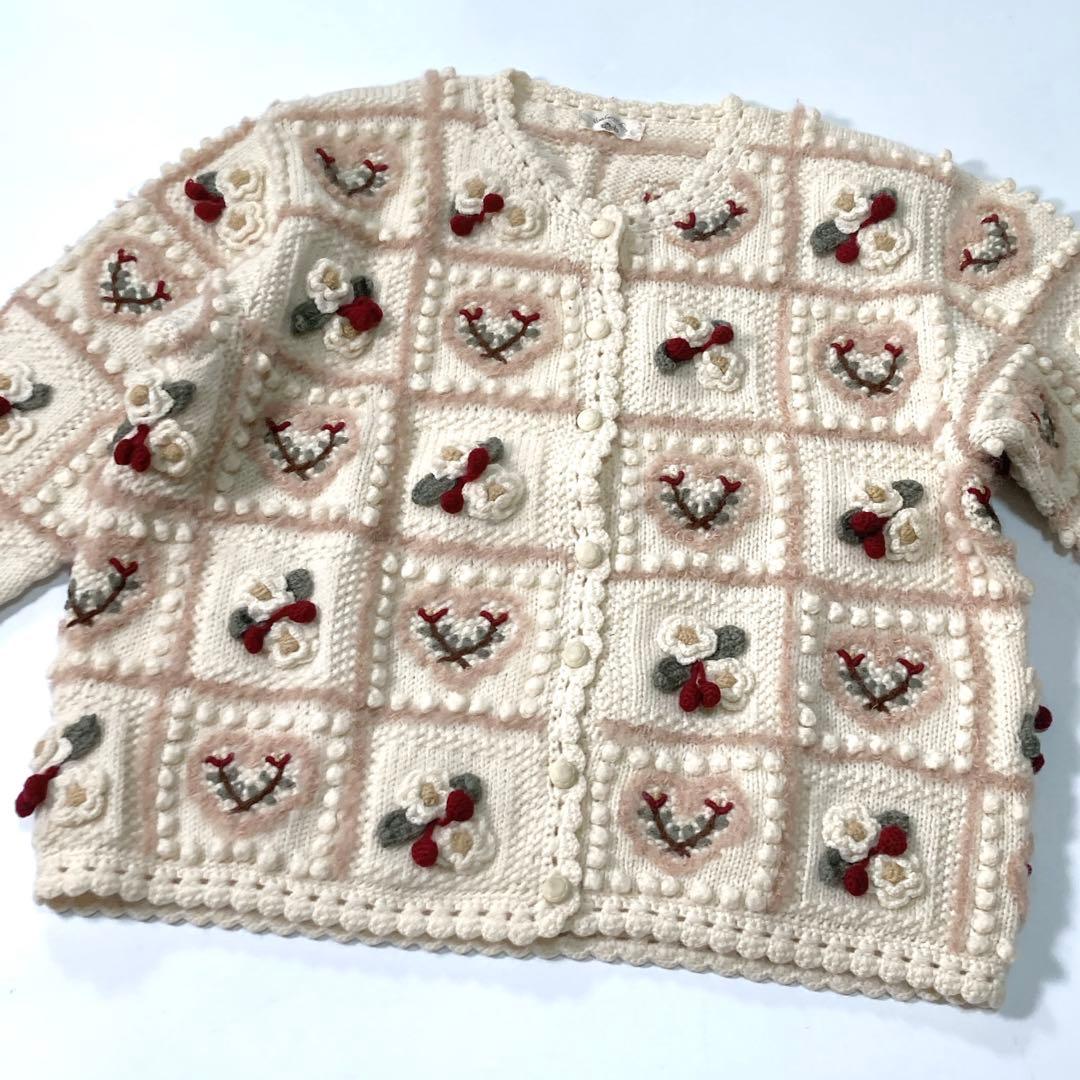 BlueberryFarm ニットカーディガン 立体 花モチーフ 古着