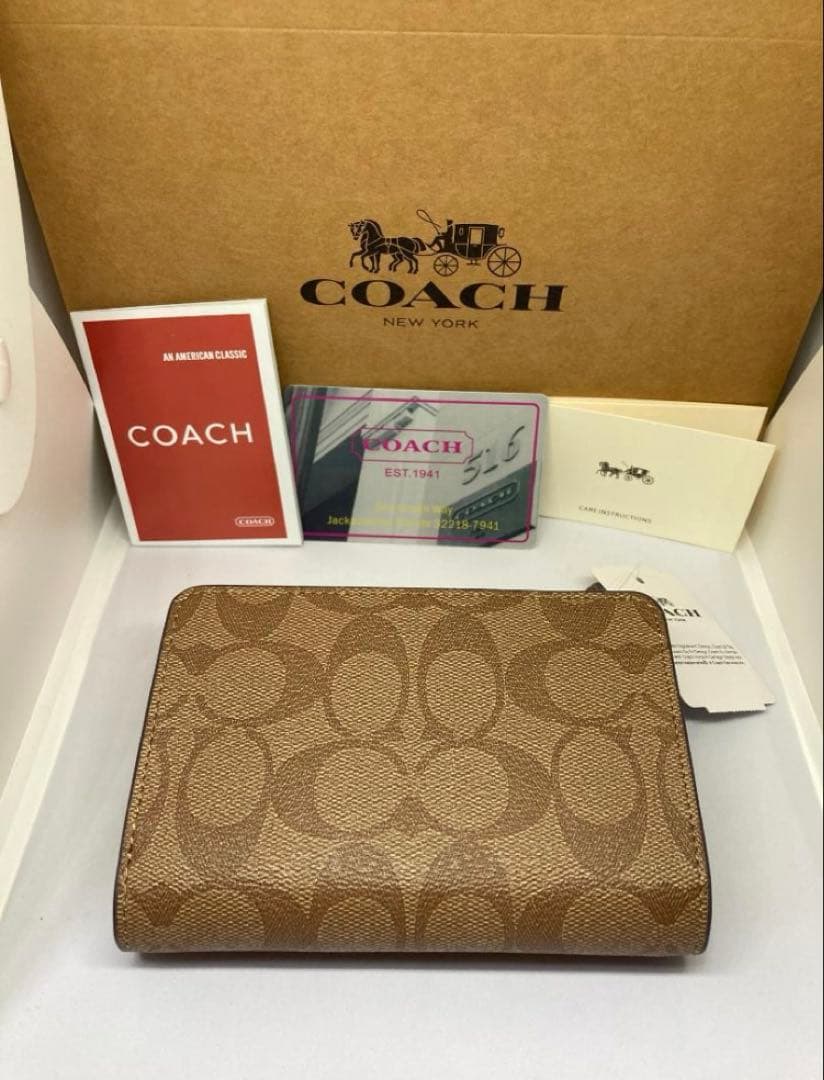 COACH　コーチ　C0082　二つ折り財布　ラグジュアリー　ベージュ/ブラウン