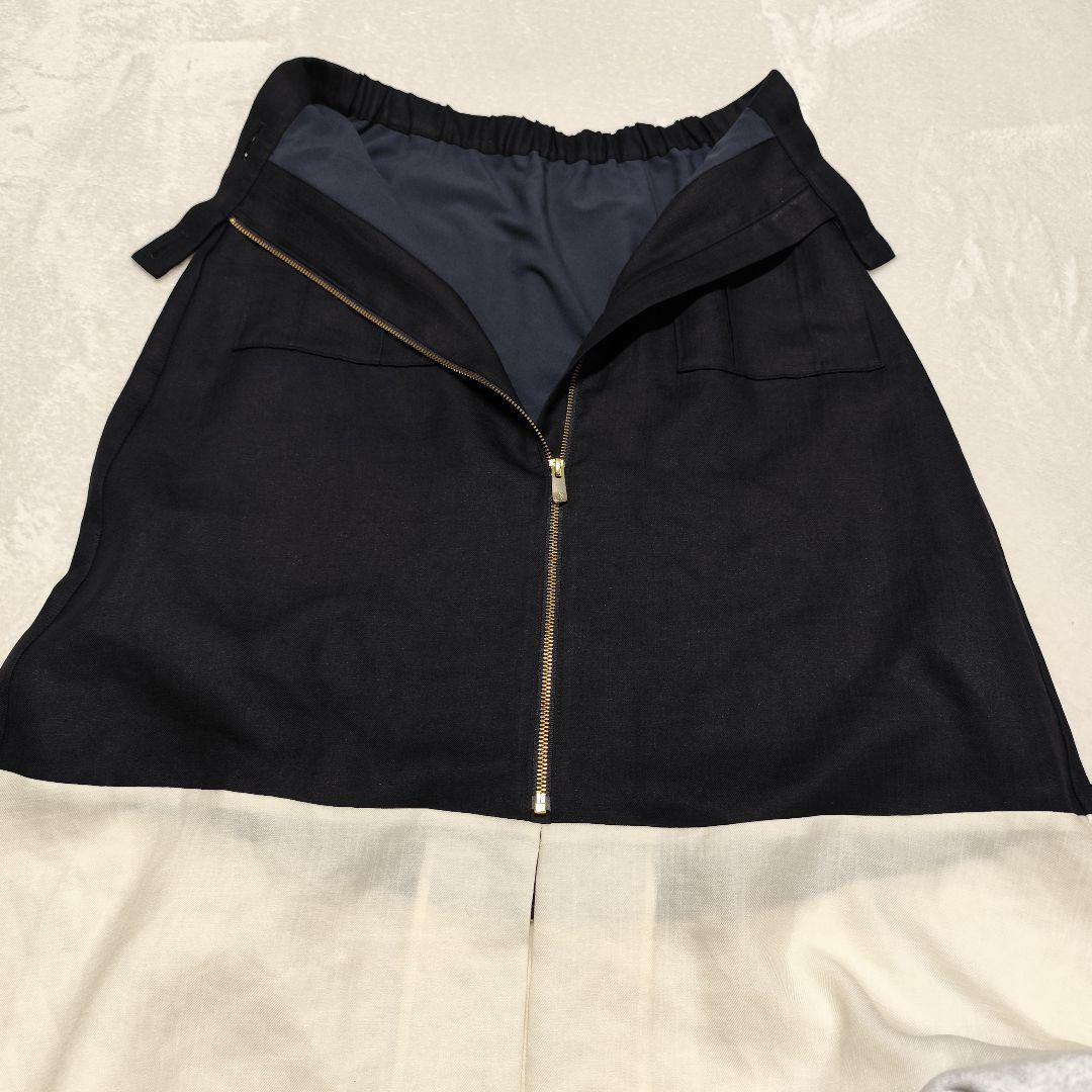 美品 GRACE Class バイカラージップスカート ネイビー 金ボタン 38