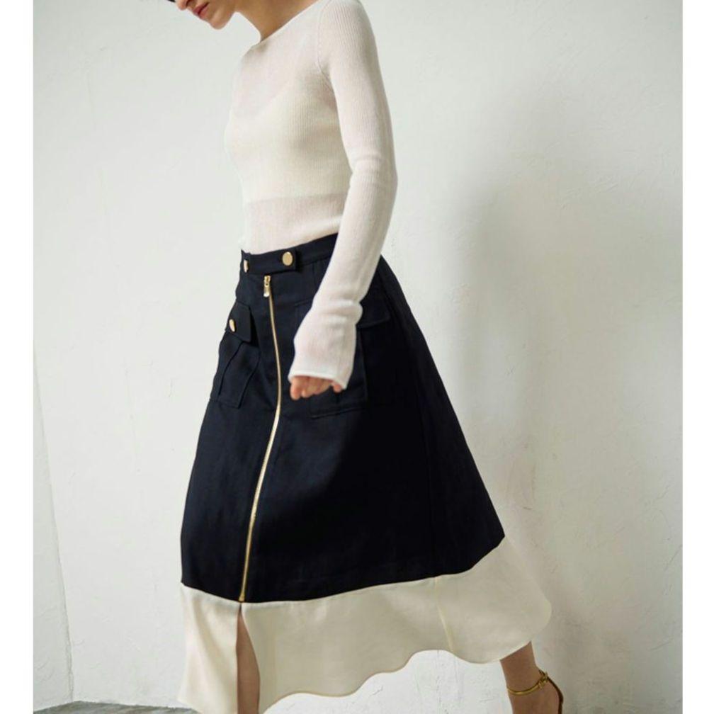 美品 GRACE Class バイカラージップスカート ネイビー 金ボタン 38