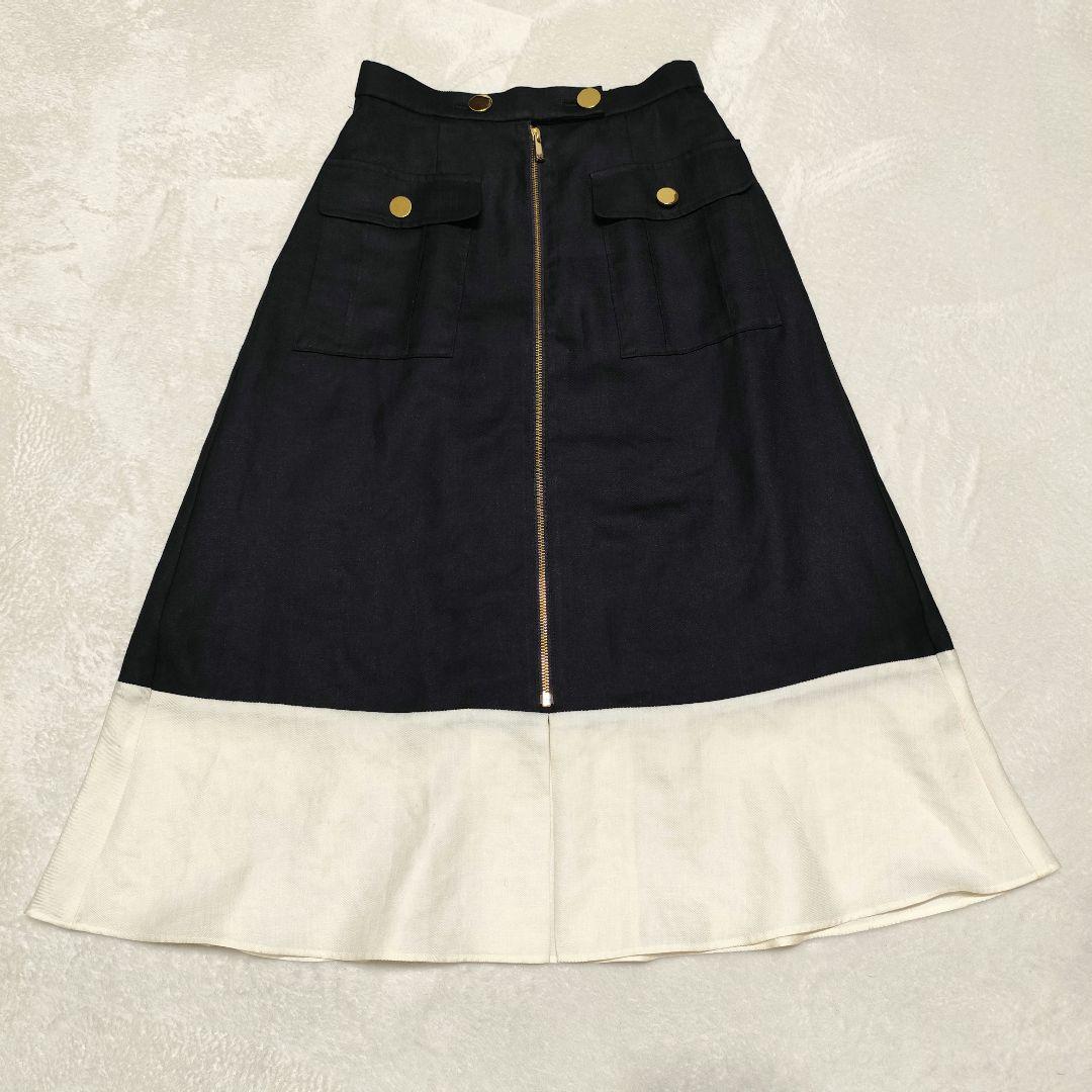 美品 GRACE Class バイカラージップスカート ネイビー 金ボタン 38