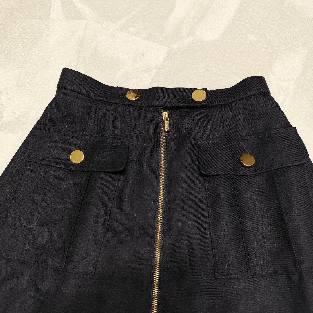 美品 GRACE Class バイカラージップスカート ネイビー 金ボタン 38