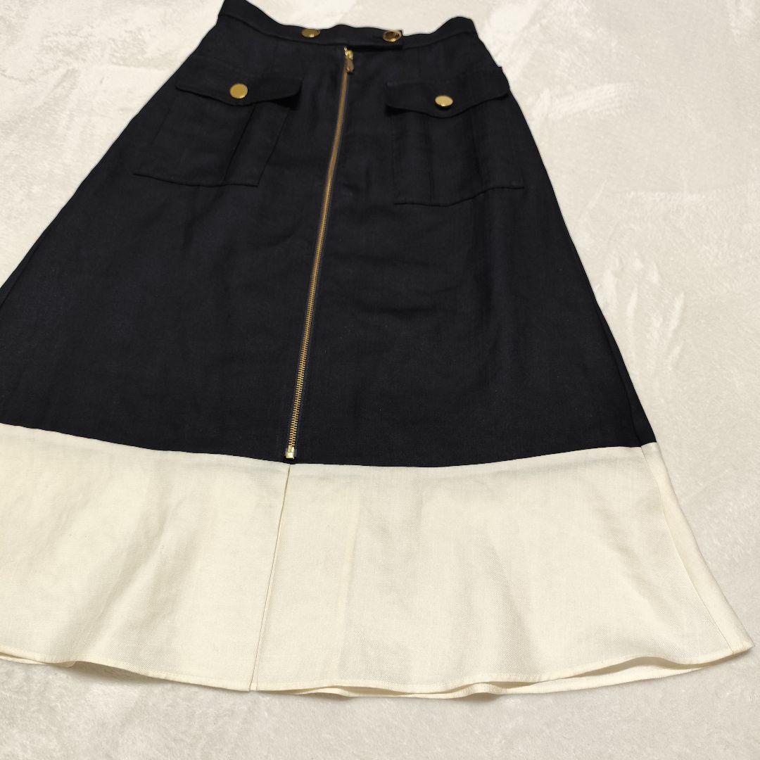 美品 GRACE Class バイカラージップスカート ネイビー 金ボタン 38