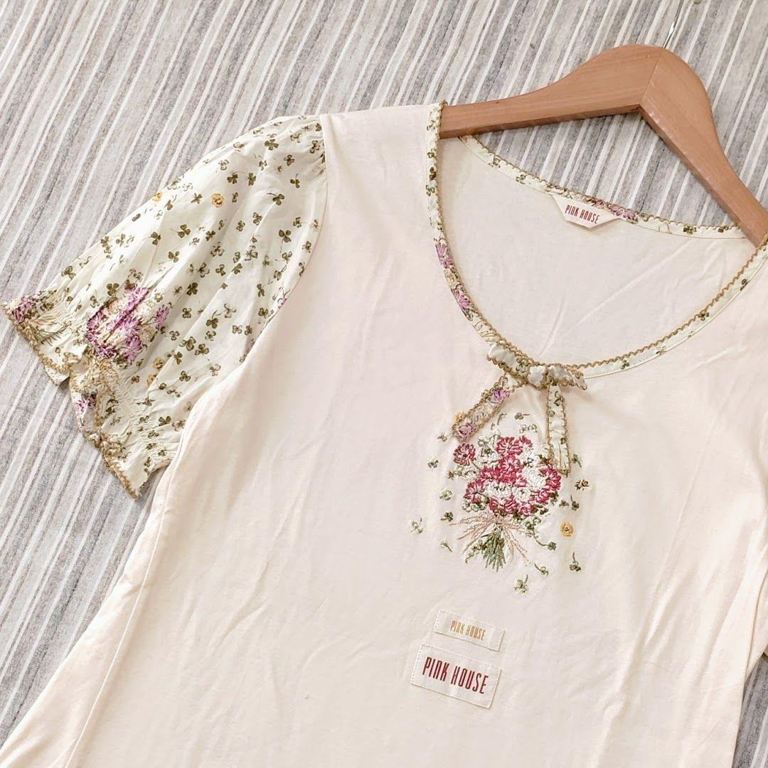 ★美品★ピンクハウス＊シロツメ草とレンゲ草刺繍＊カットソー＊L