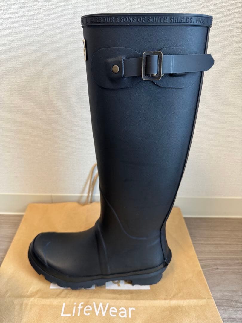 Barbour ブラック長靴 バックル付き UK4