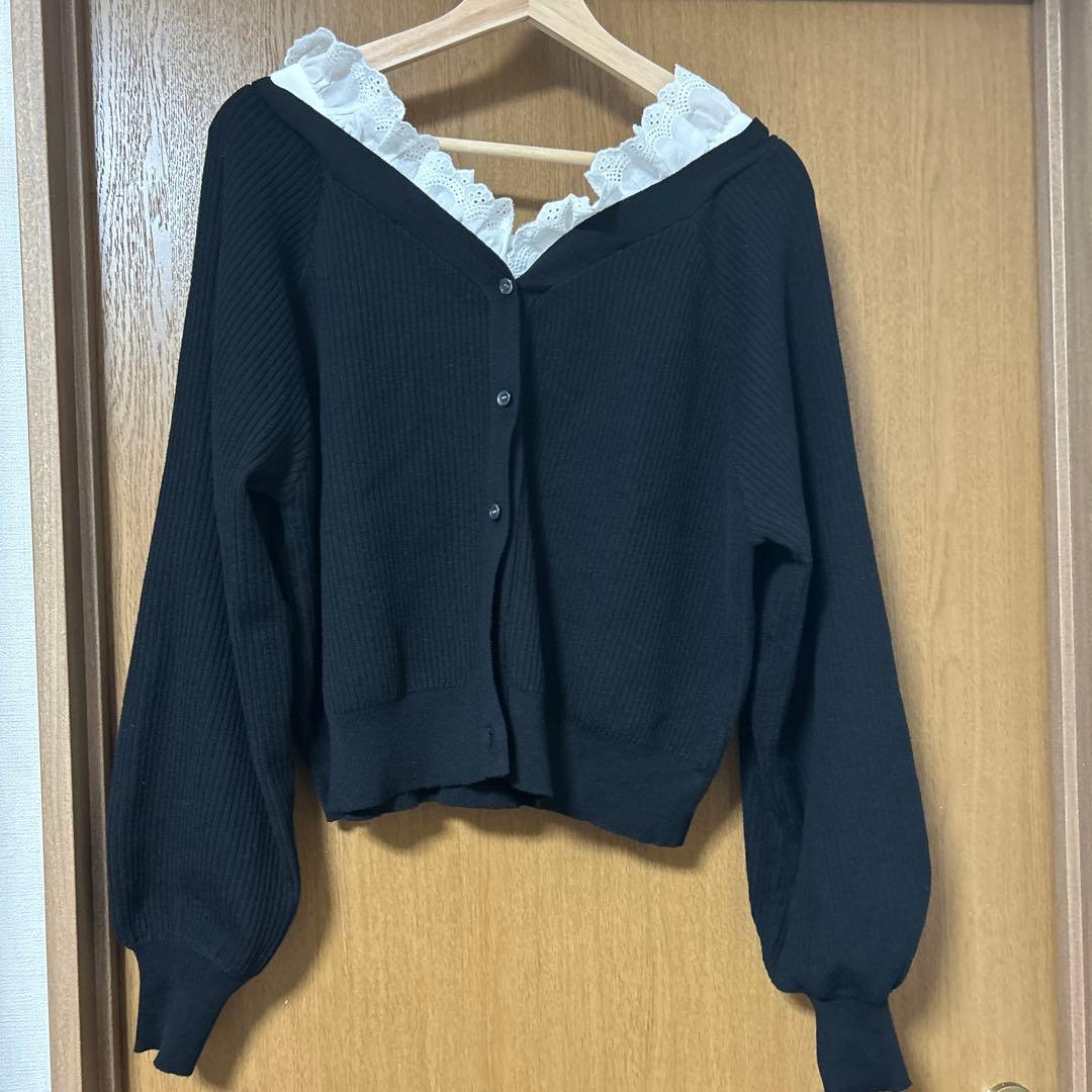 LOWRYSFARMレースドッキングVネックカーディガン