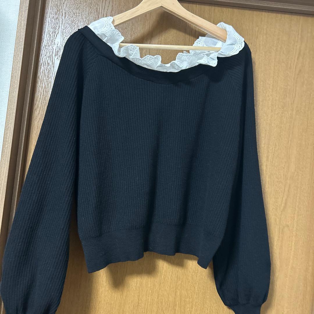 LOWRYSFARMレースドッキングVネックカーディガン