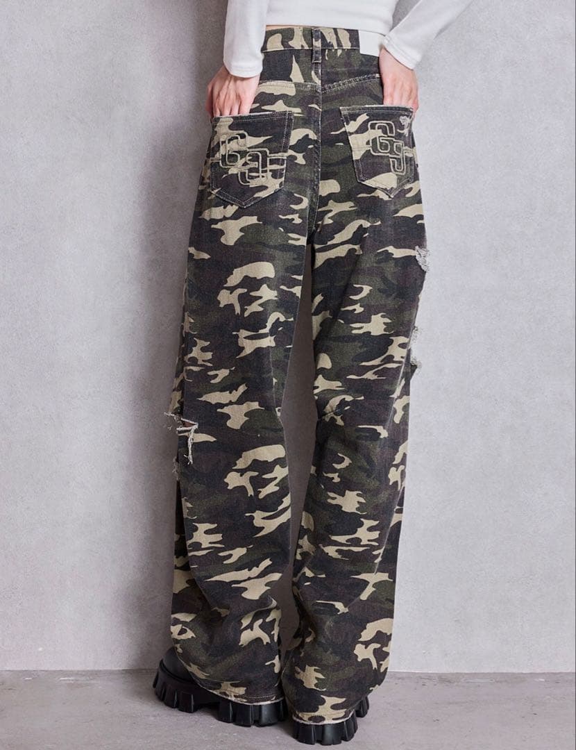 GYDA GG Stitch Barrel Leg ダメージデニムパンツ