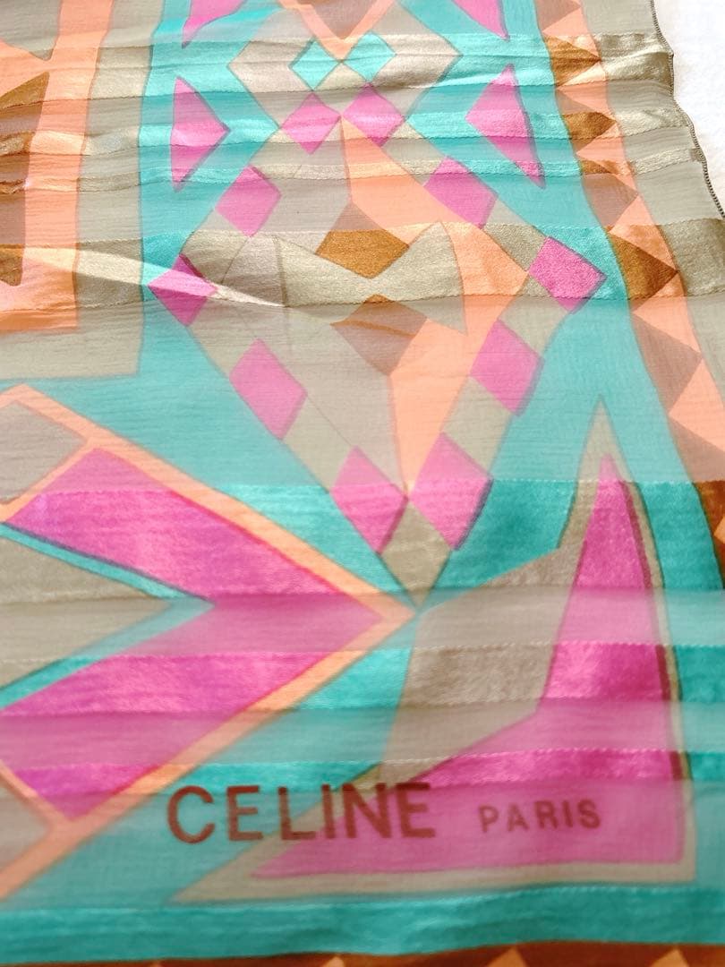 【超希少】CELINE オールドセリーヌ 美品 シルク 大判ストール 幾何学模様