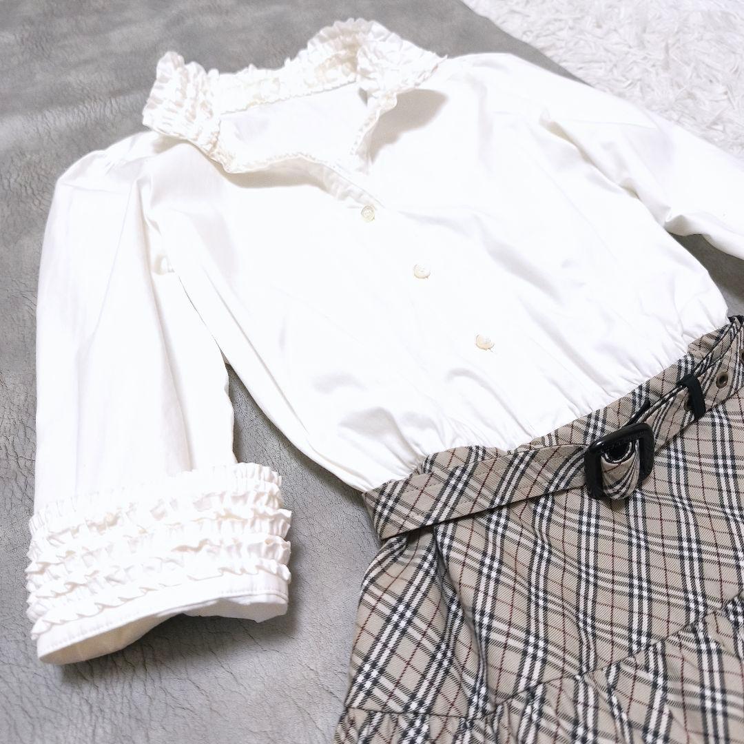 極美品 BURBERRY バーバリーノバチェック ベルテッド シャツワンピース