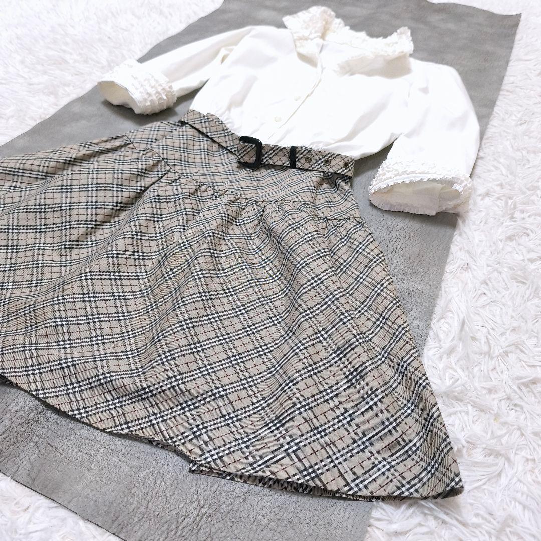 極美品 BURBERRY バーバリーノバチェック ベルテッド シャツワンピース