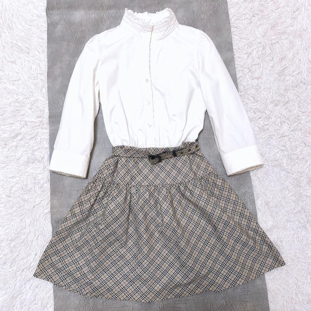 極美品 BURBERRY バーバリーノバチェック ベルテッド シャツワンピース